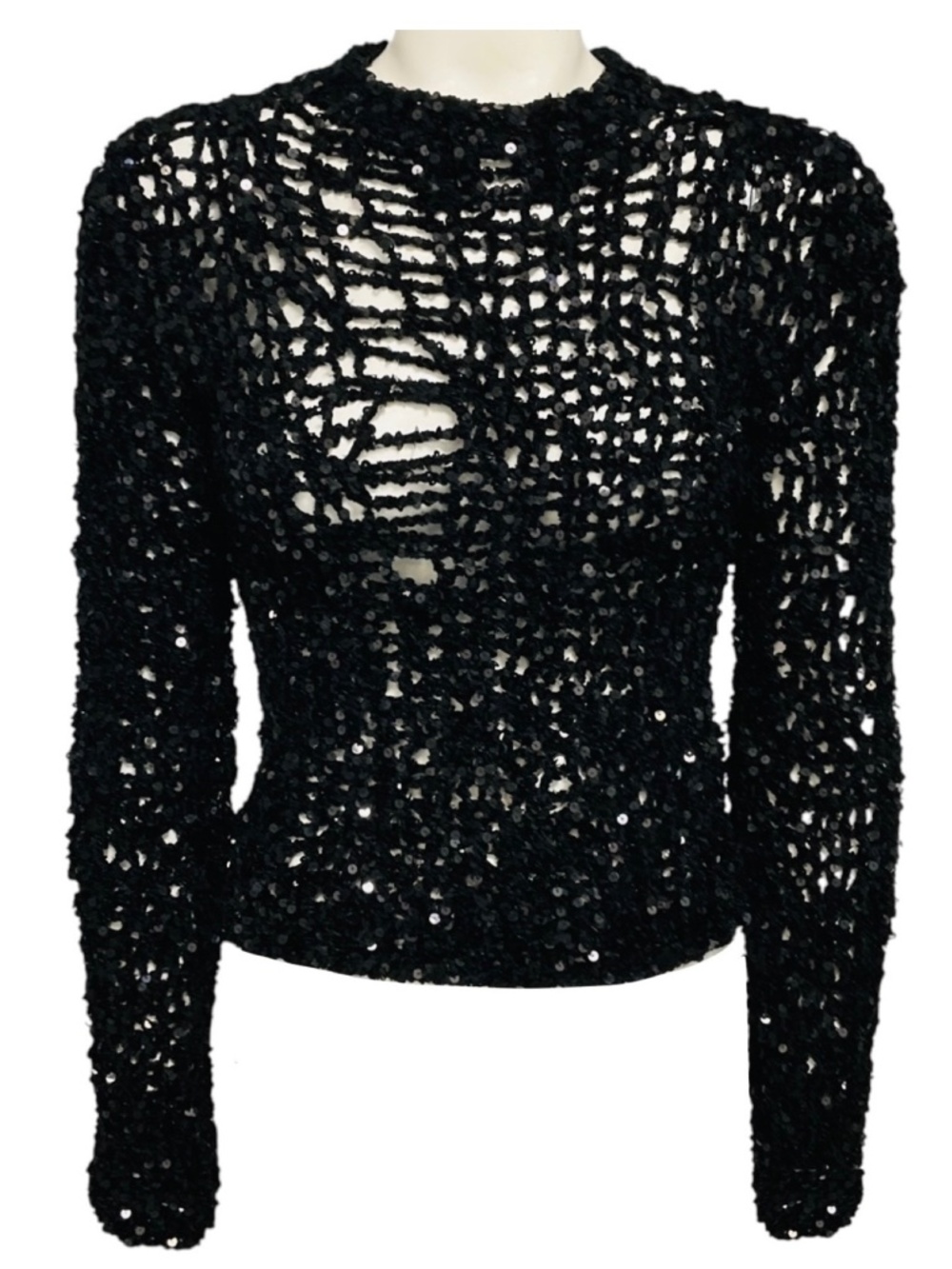 JIL SANDER BLACK SEQUINED OPEN HAND KNIT JUMPER